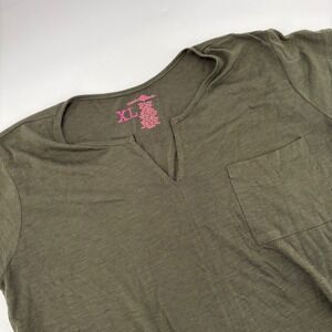 Wishful Park Womens XL Olive Green V Neck Short Sleeve‎ Layered Pocket T Shirt